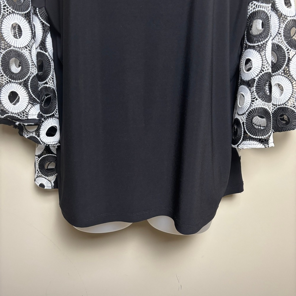 Joseph Ribkoff Wide Sleeve Bold Geometric Circle Lace Eyelet Blouse Top Womens 6 - Picture 3 of 8